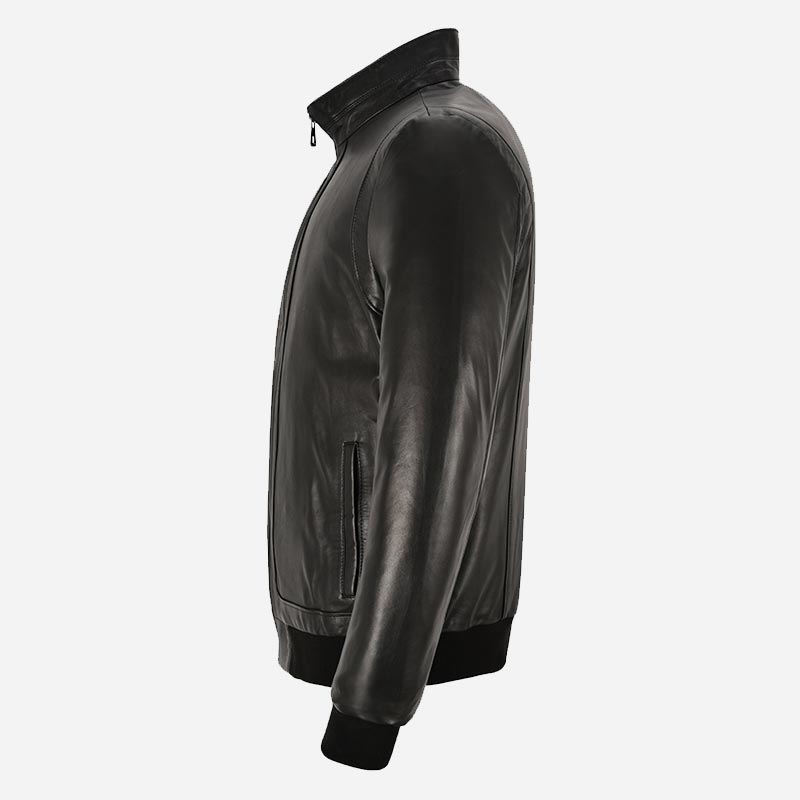 RULDEN Men's Leather Bomber Jacket Black