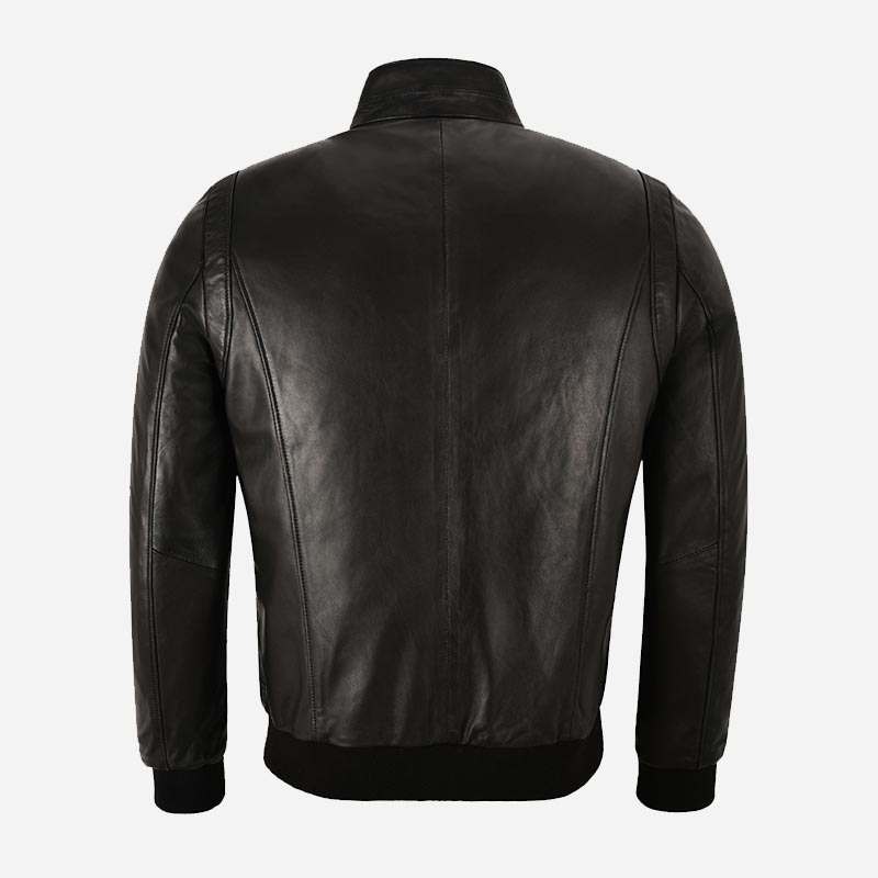 RULDEN Men's Leather Bomber Jacket Black