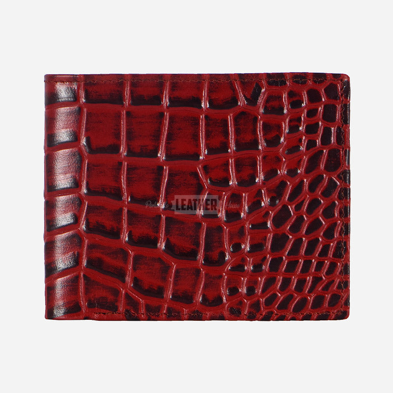 Men's Croc Print Bifold Leather Wallet