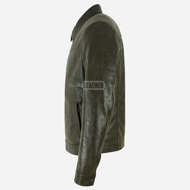 MORDRIX Men’s Collared Leather Jacket