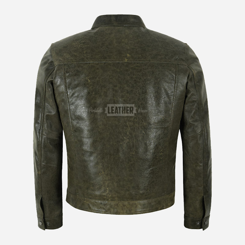 MORDRIX Men’s Collared Leather Jacket