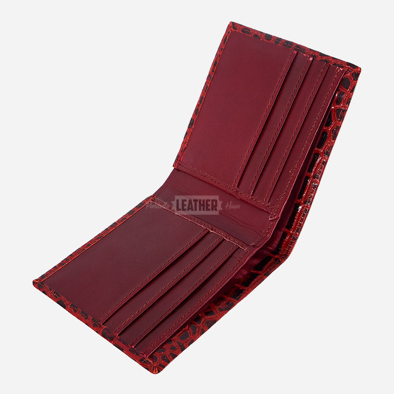 Men's Croc Print Bifold Leather Wallet