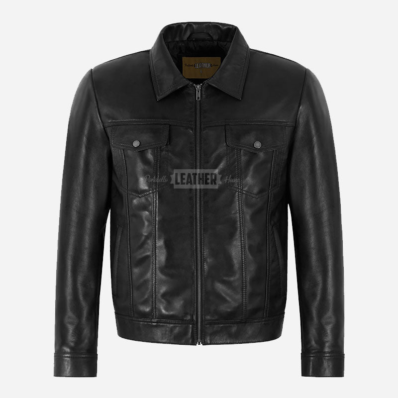 KARNEX Zip Through Trucker Jacket Black