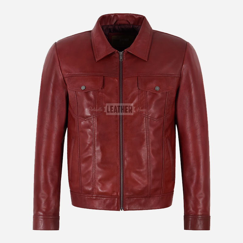 KARNEX Zip Through Trucker Jacket Red