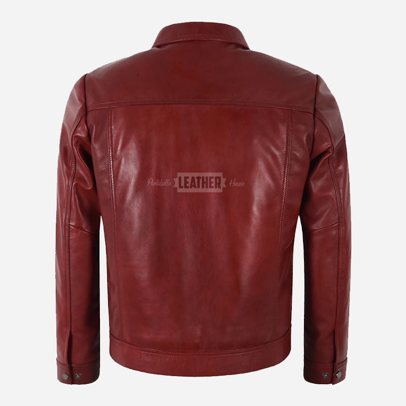 KARNEX Zip Through Trucker Jacket Red