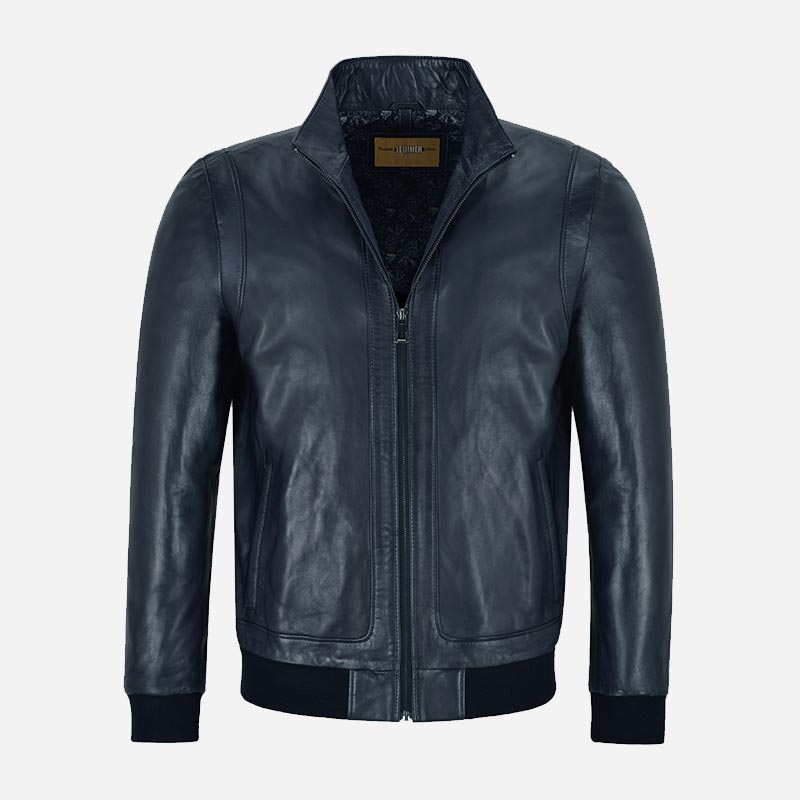 RULDEN Men's Leather Bomber Jacket Navy