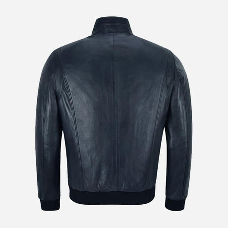 RULDEN Men's Leather Bomber Jacket Navy