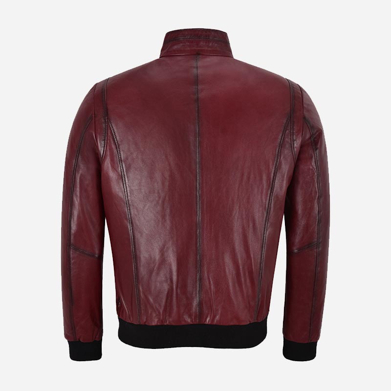RULDEN Men's Leather Bomber Jacket Burgundy