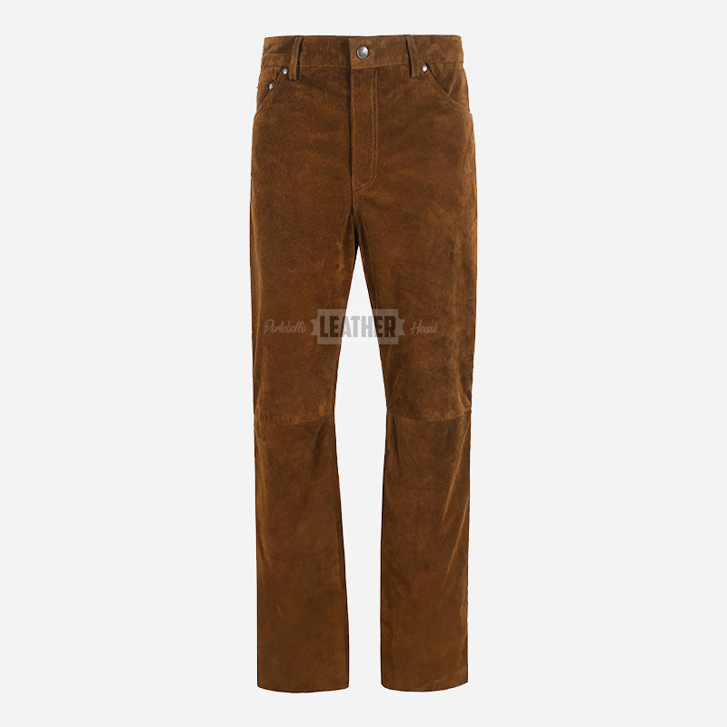 GRIT Men's Suede Leather Pants Coffee Brown