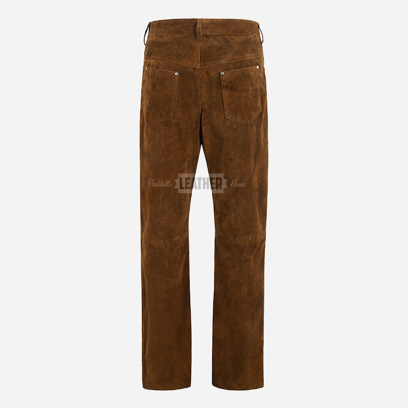 GRIT Men's Suede Leather Pants Coffee Brown