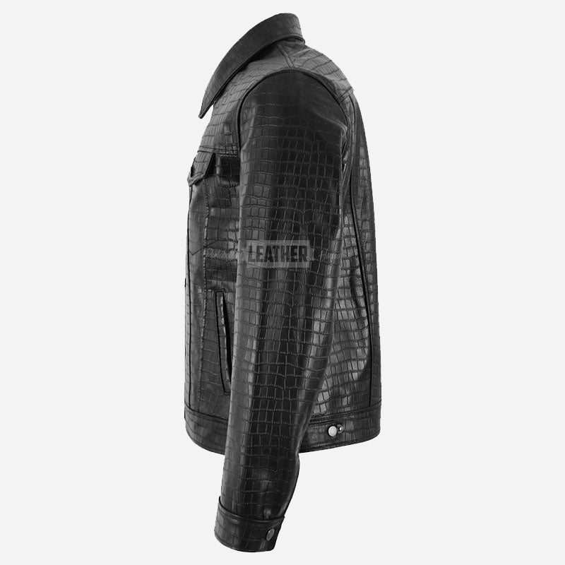 BRUVA Croc Print Leather Jacket