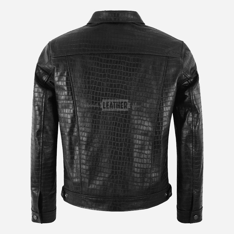 BRUVA Croc Print Leather Jacket