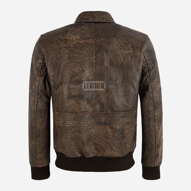 RYZE Distressed Wrinkled Leather Bomber Jacket