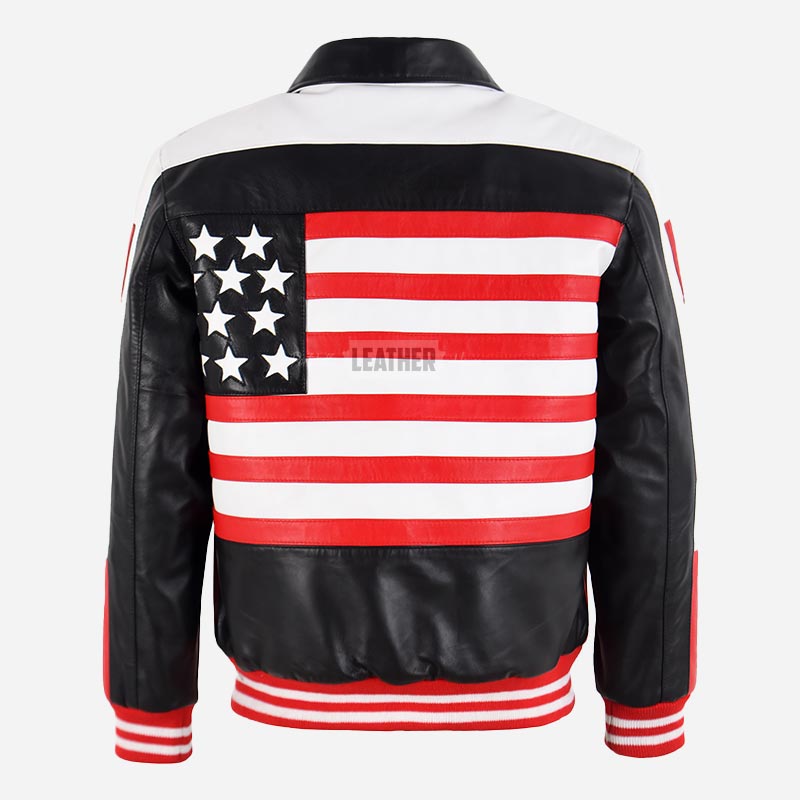 USA American Flag Leather Bomber Jacket