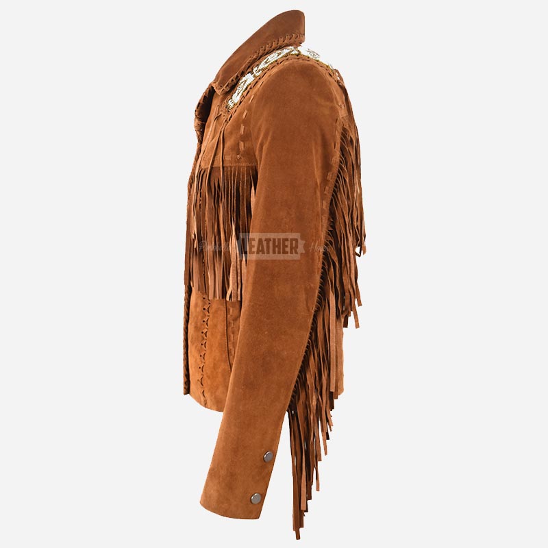 LAUREN Suede Fringe Jacket with Bead Work