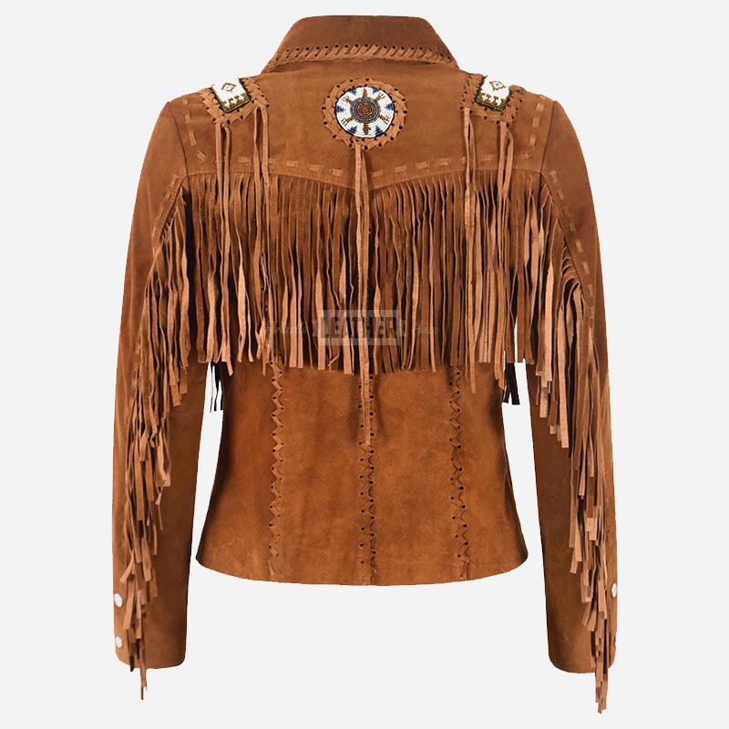 LAUREN Suede Fringe Jacket with Bead Work
