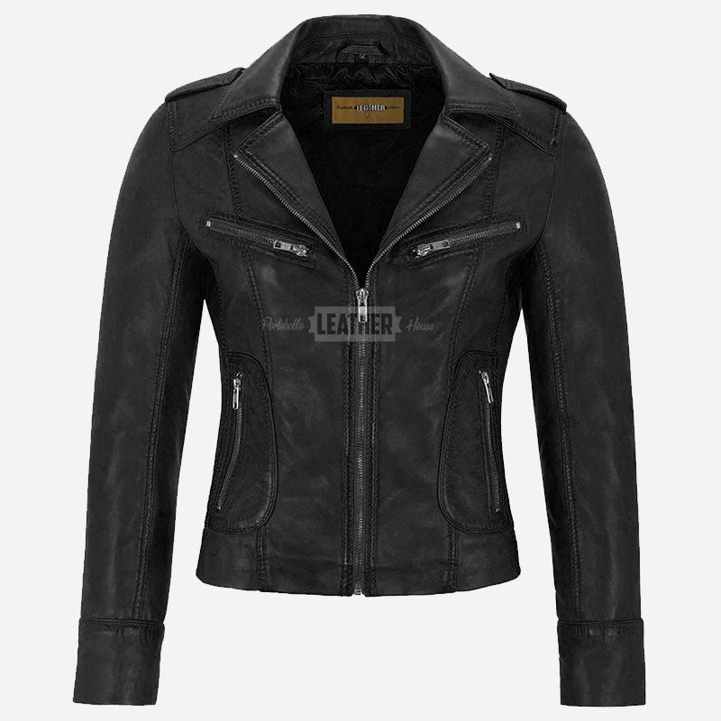 OXVA Centre Zip Leather Biker Jacket