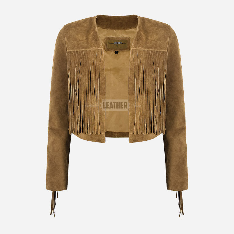 FERVOR Women's Suede Fringe Cropped Jacket