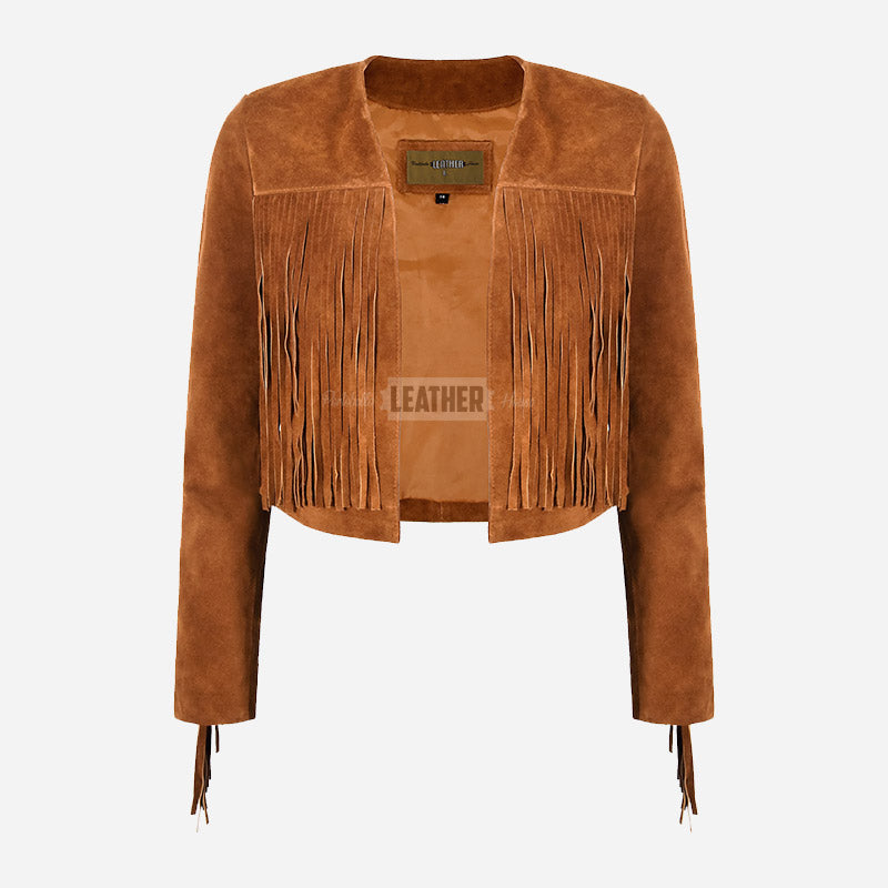 FERVOR Women's Suede Fringe Cropped Jacket