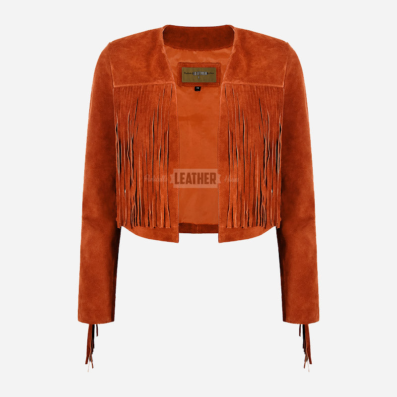 FERVOR Women's Suede Fringe Cropped Jacket