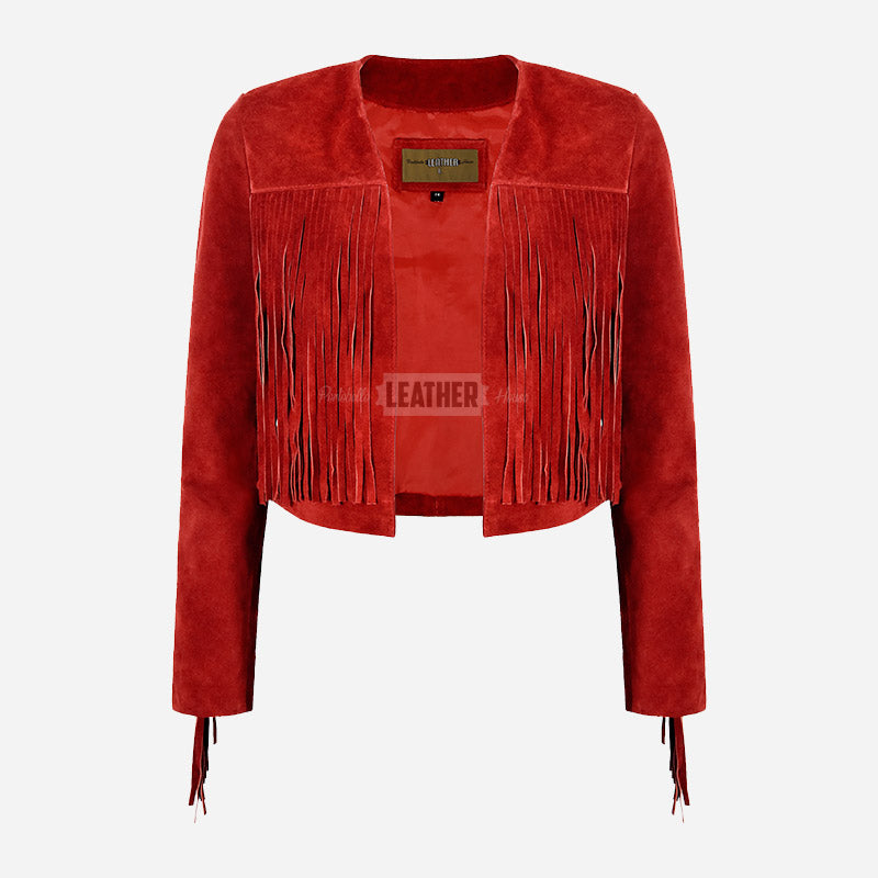 FERVOR Women's Suede Fringe Cropped Jacket