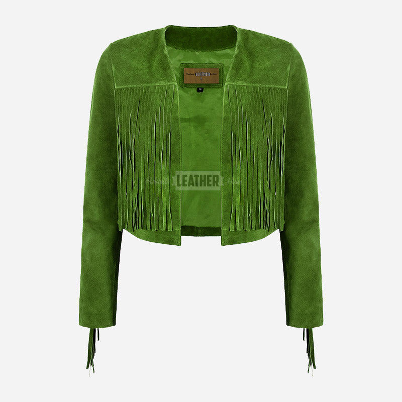 FERVOR Women's Suede Fringe Cropped Jacket