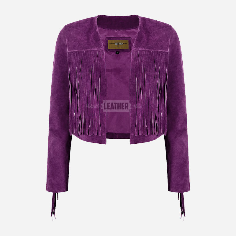 FERVOR Women's Suede Fringe Cropped Jacket