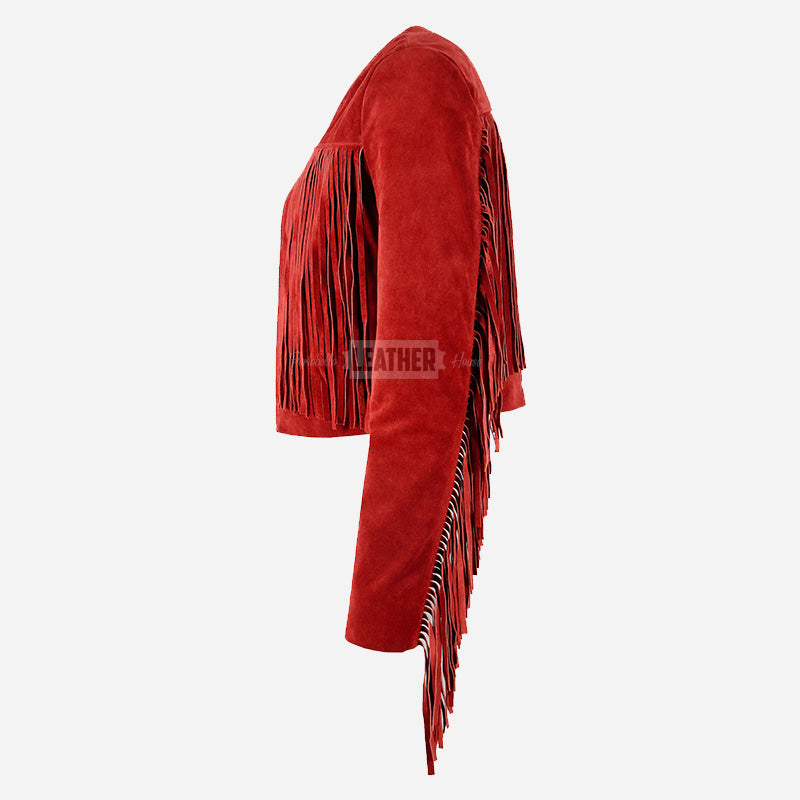 FERVOR Women's Suede Fringe Cropped Jacket