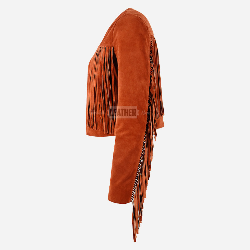FERVOR Women's Suede Fringe Cropped Jacket