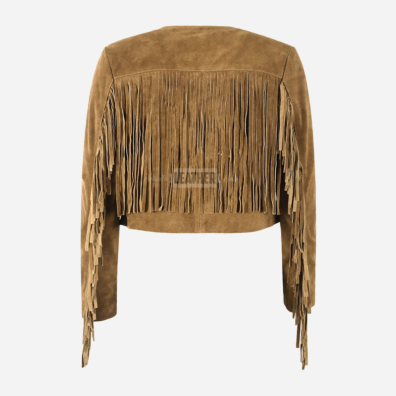 FERVOR Women's Suede Fringe Cropped Jacket