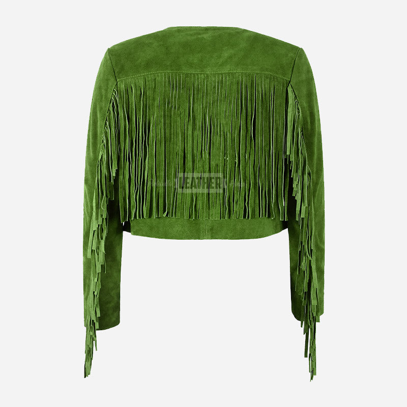 FERVOR Women's Suede Fringe Cropped Jacket