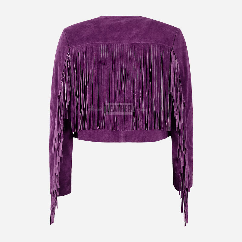 FERVOR Women's Suede Fringe Cropped Jacket