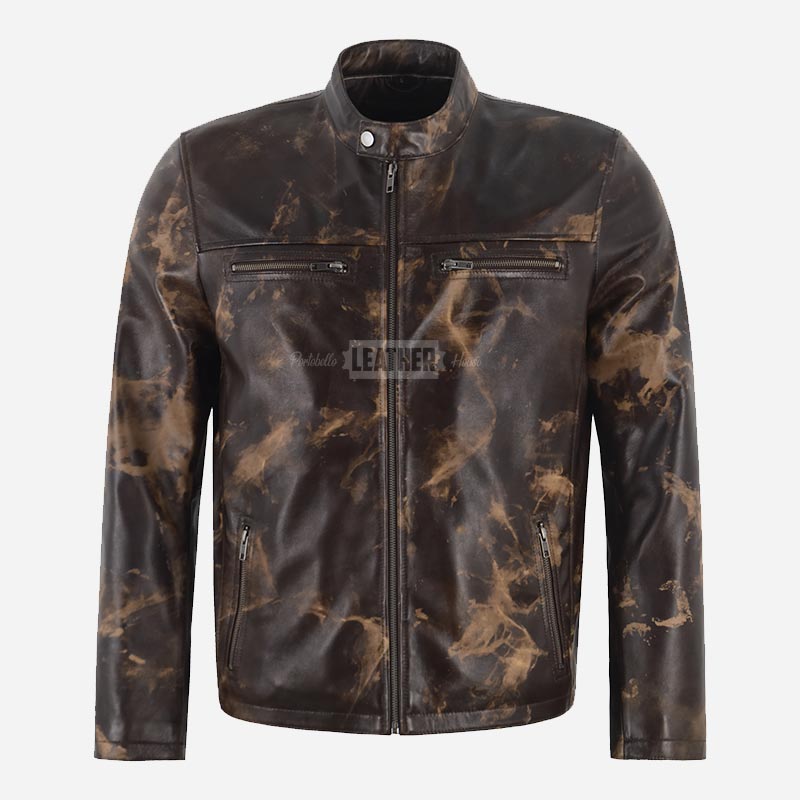 BENNY Men's Vintage Leather Racer Jacket