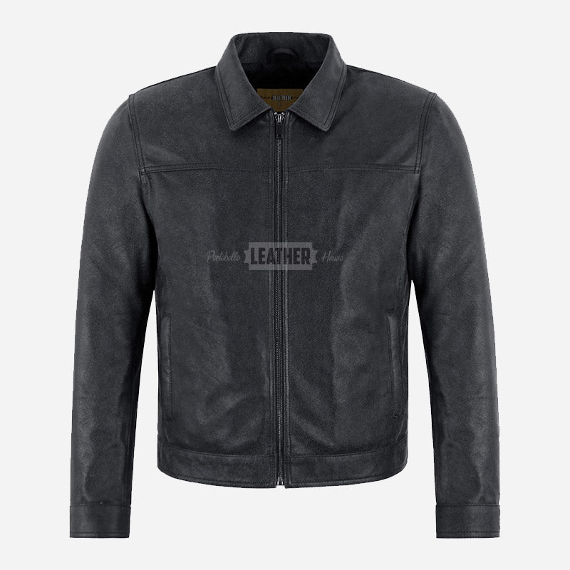 MORDRIX Men’s Collared Leather Jacket