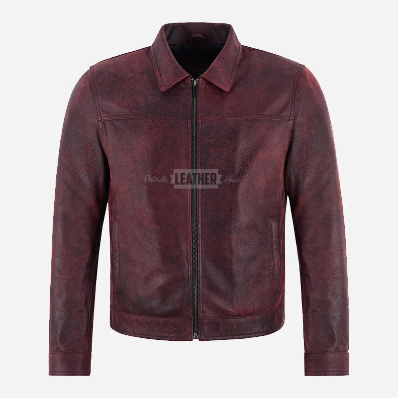 MORDRIX Men’s Collared Leather Jacket