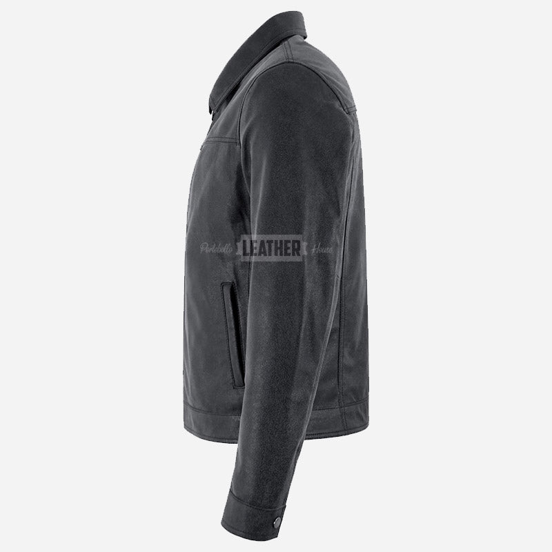 MORDRIX Men’s Collared Leather Jacket