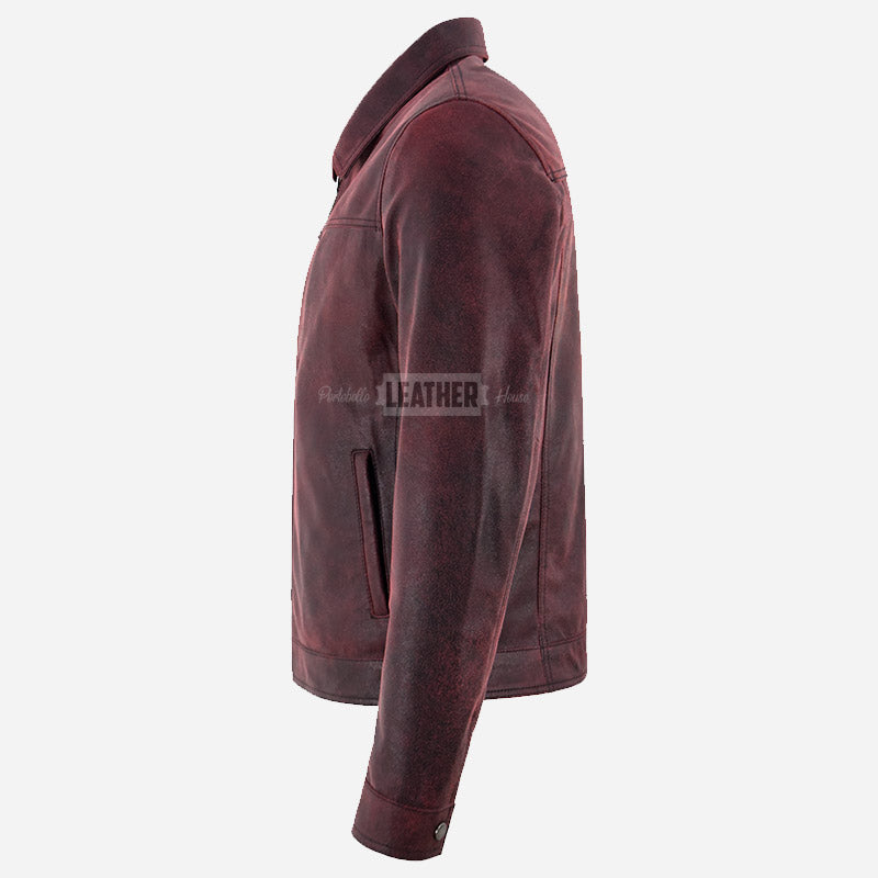 MORDRIX Men’s Collared Leather Jacket