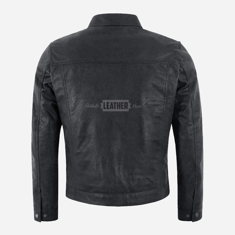 MORDRIX Men’s Collared Leather Jacket