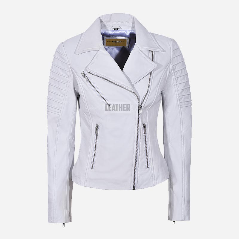 VIONEL Leather Biker Jacket White