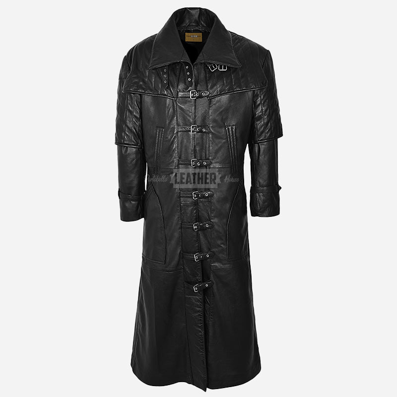 HELMSMAN Men’s Long Leather Coat Black