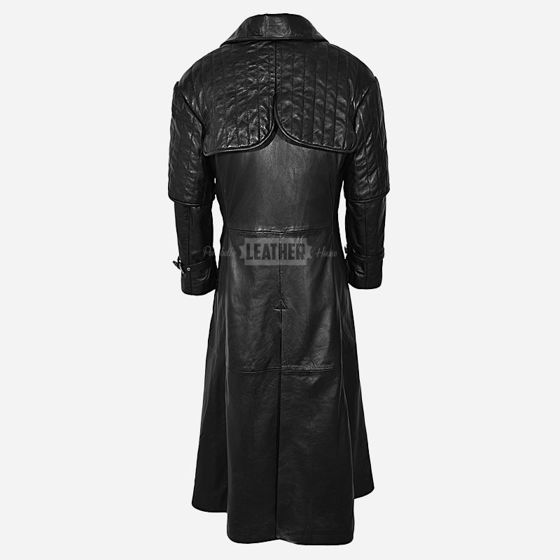 HELMSMAN Men’s Long Leather Coat Black