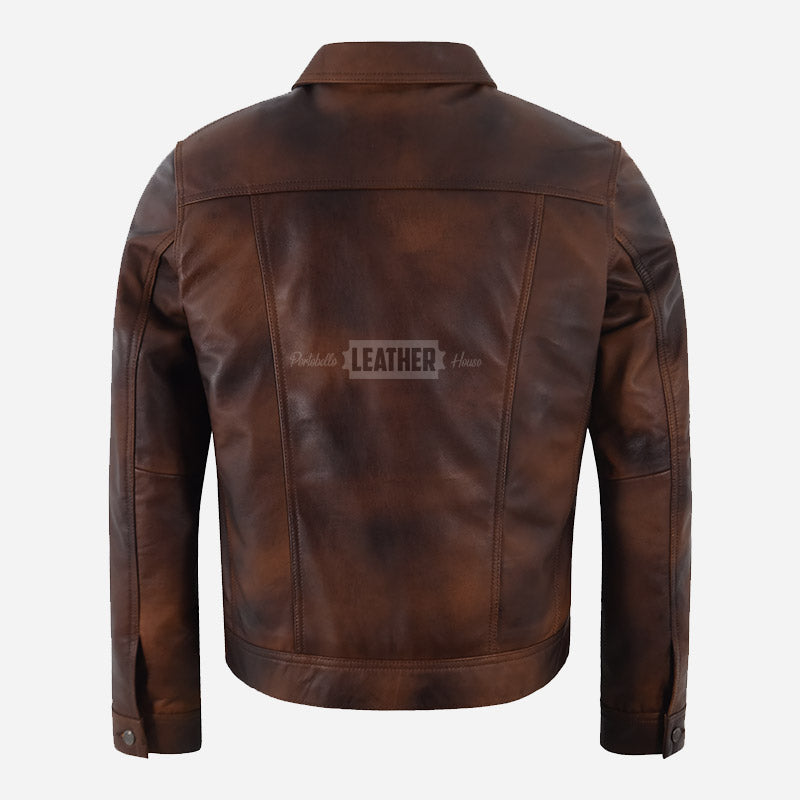 JAXLEY Vintage Brown Leather Trucker Jacket