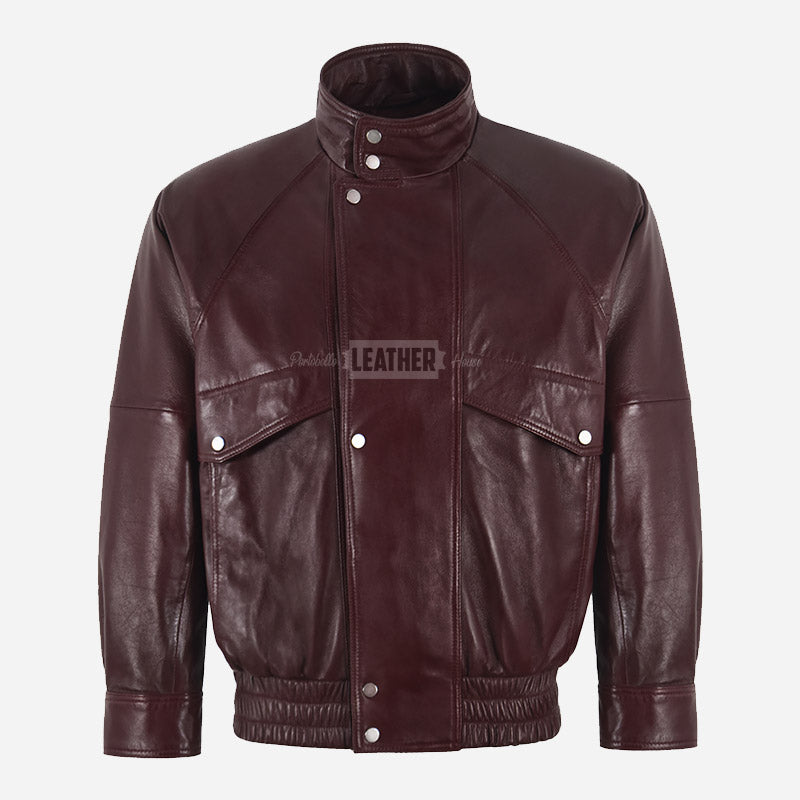 OSTELLI Men’s Leather Blouson Jacket in Maroon
