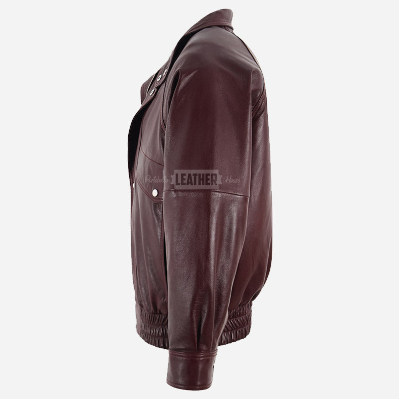 OSTELLI Men’s Leather Blouson Jacket in Maroon