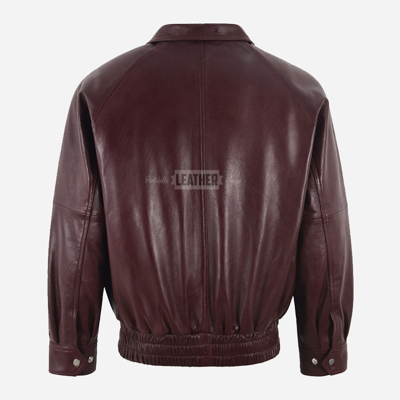 OSTELLI Men’s Leather Blouson Jacket in Maroon