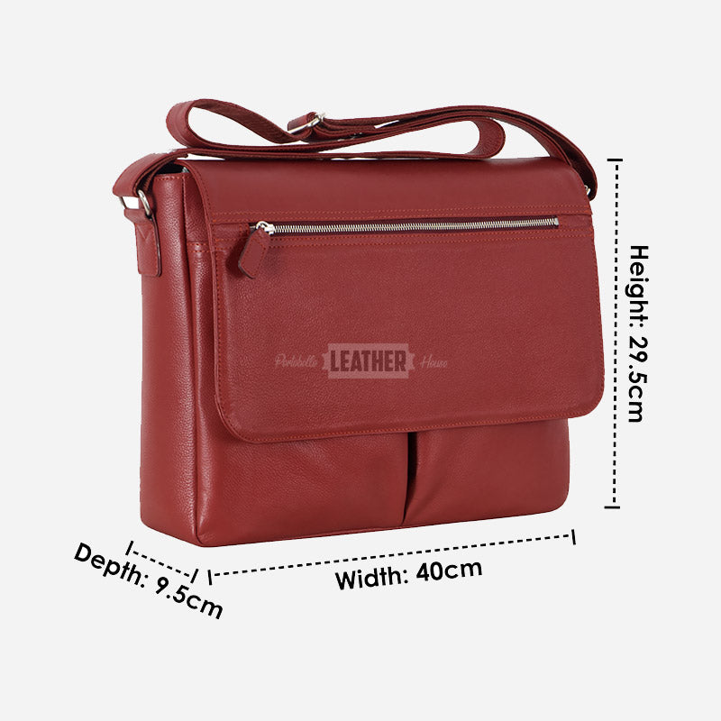 Red Leather Laptop Messenger Bag