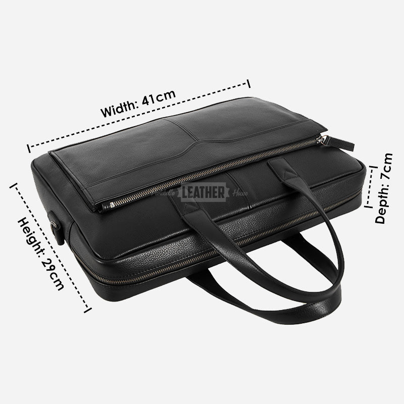 Leather Briefcase Laptop Bag Black