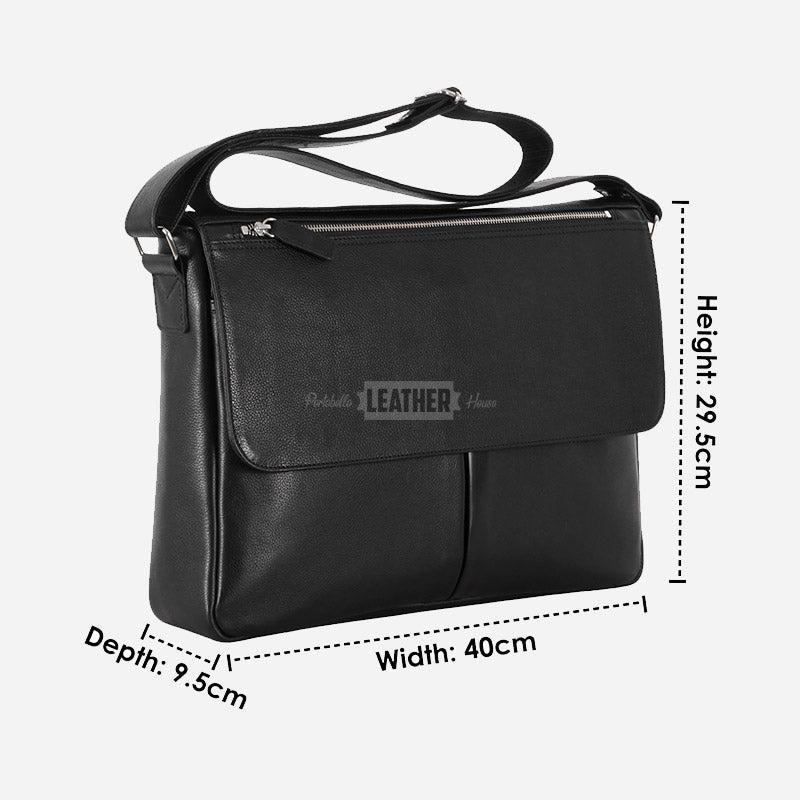 Black Leather Laptop Messenger Bag