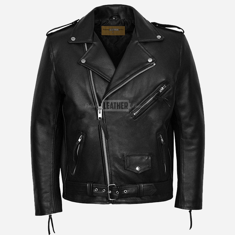 KRUZE Men’s Leather Biker Jacket with Fringes