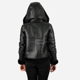 VELSERA Women's Sheepskin Jacket with Hood Black